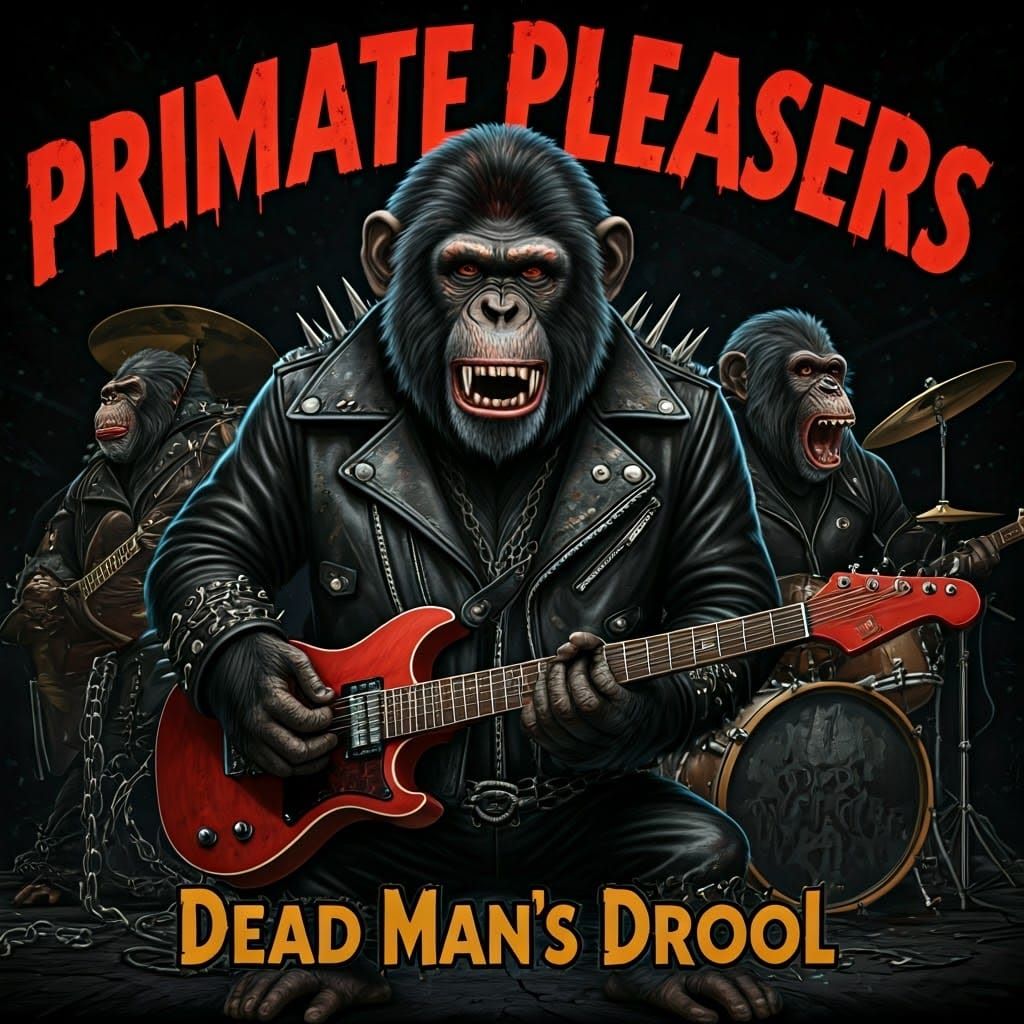 Record Sleeve featuring the punk rock band "Primate Pleasers".   by @Doctor Mortose