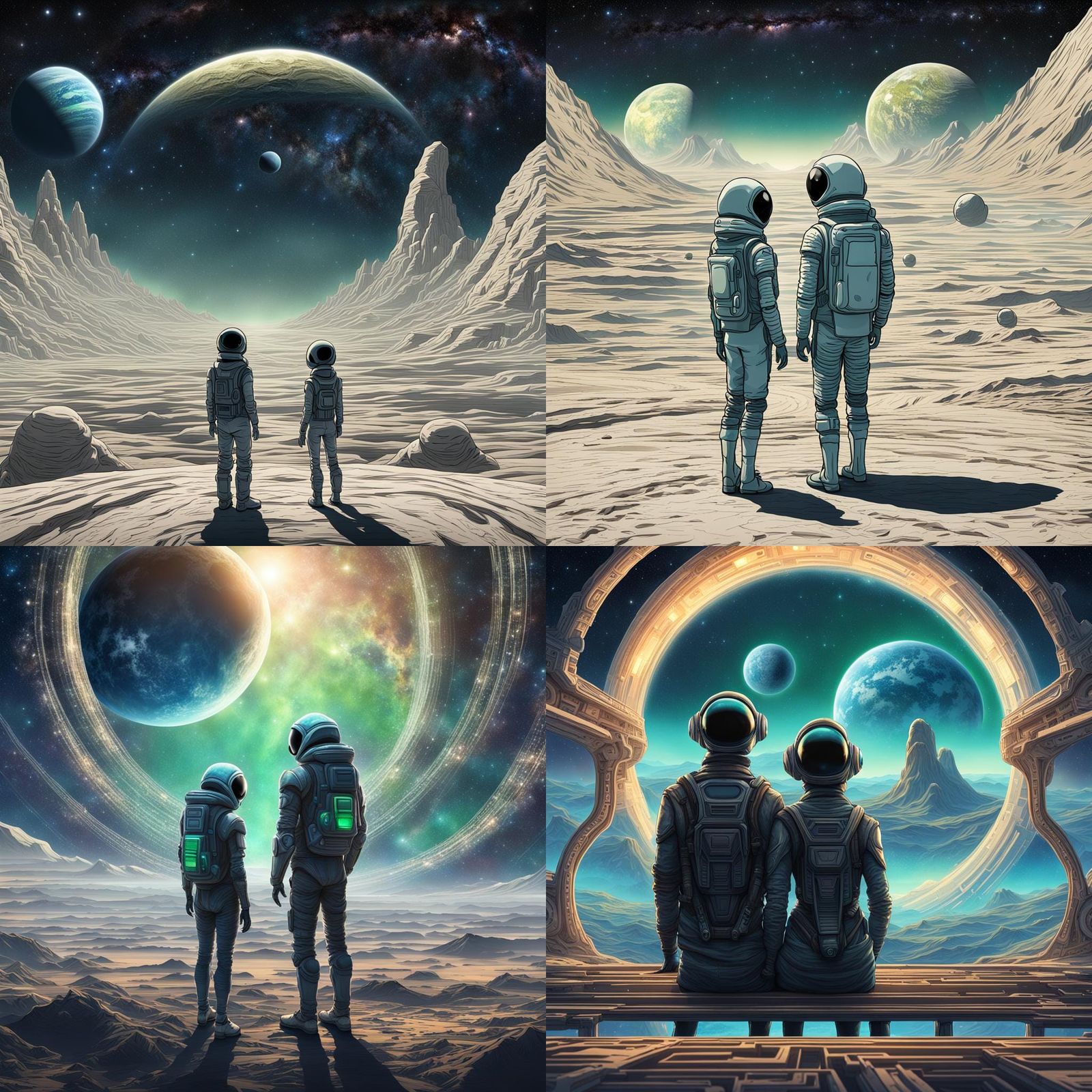 Alien couple Gazing at infinite space in infinite dimensions