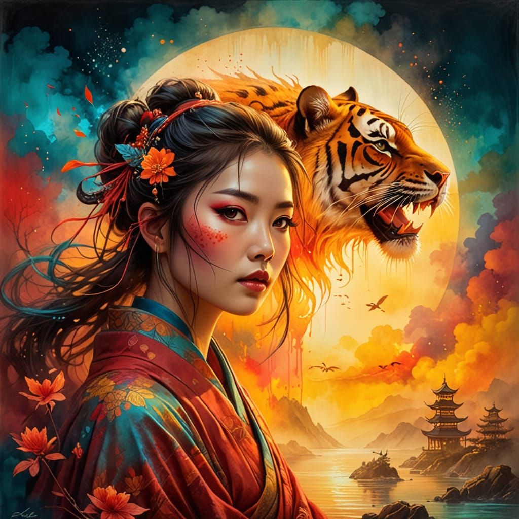 Geisha and her mystical, powerful tiger companion