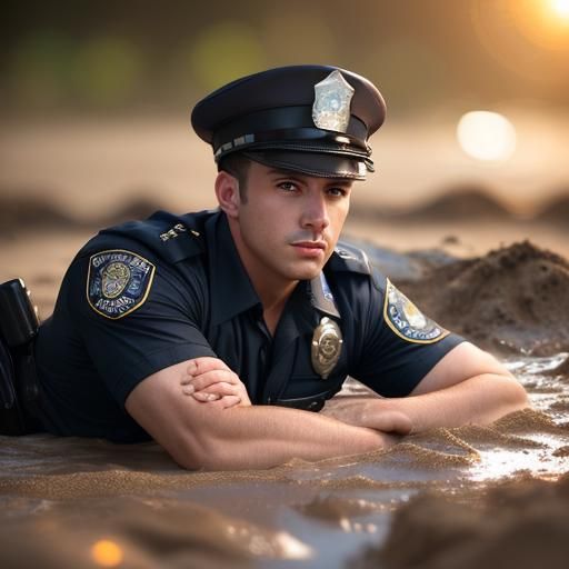 Hot male cop sinking in Quicksand.