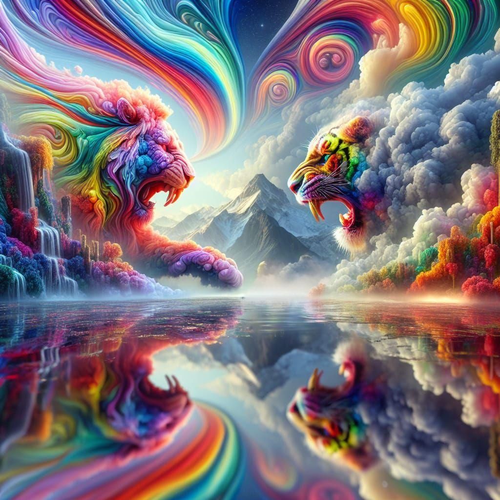 a lake of colorful non-newtonian fluids, vibrations causing the fluid to rise up in a rippled shape of ...  by @Chimesoftly