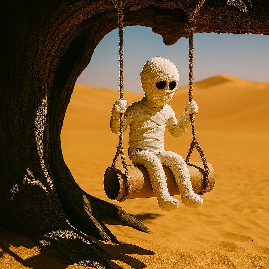 mummy swings under the tree