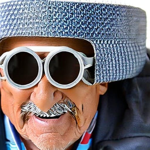 Crazy old man using toilet paper rolls as goggles