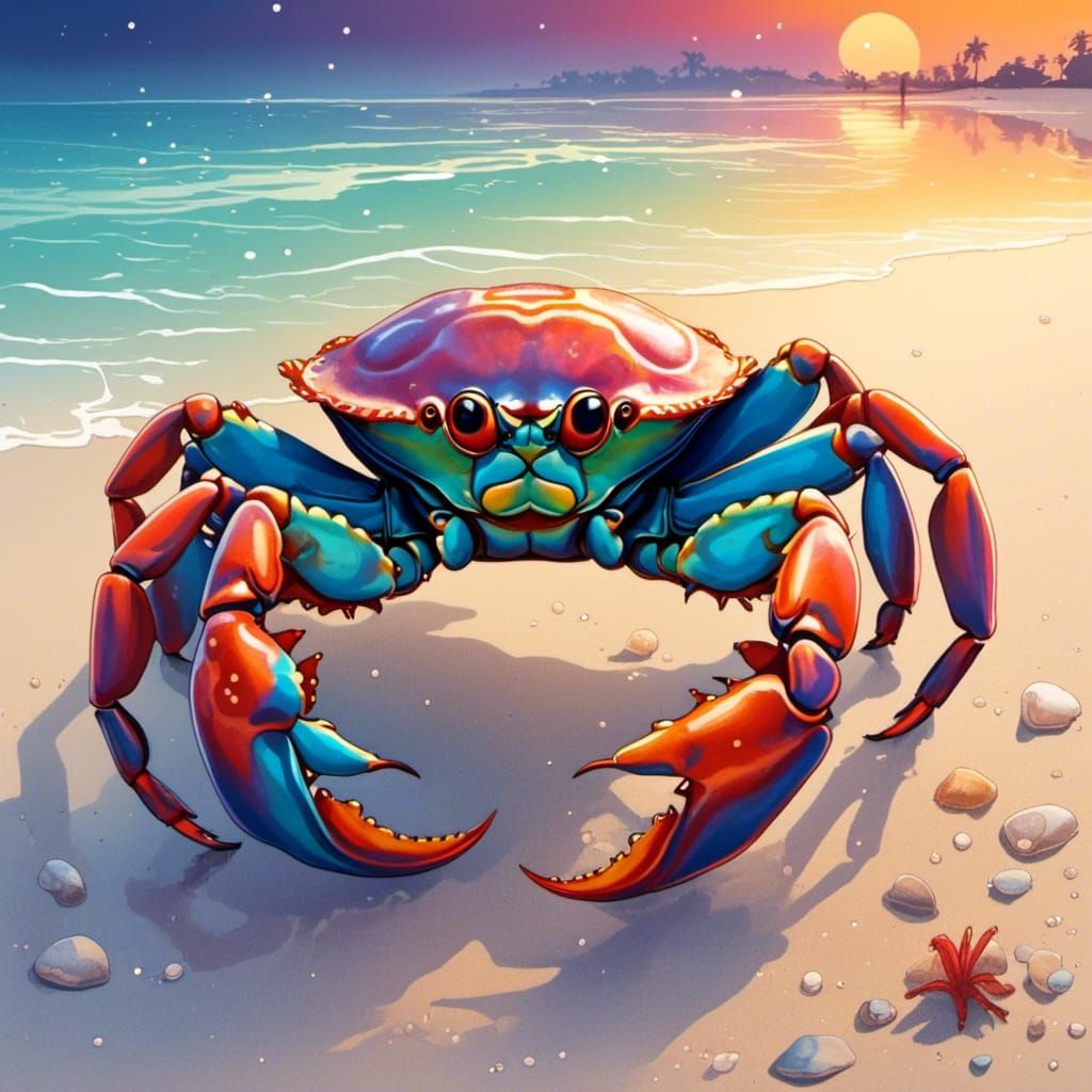  <lora:sMOkey:1.0> A crab on a beach, complimentary colors, gradients, botanicals