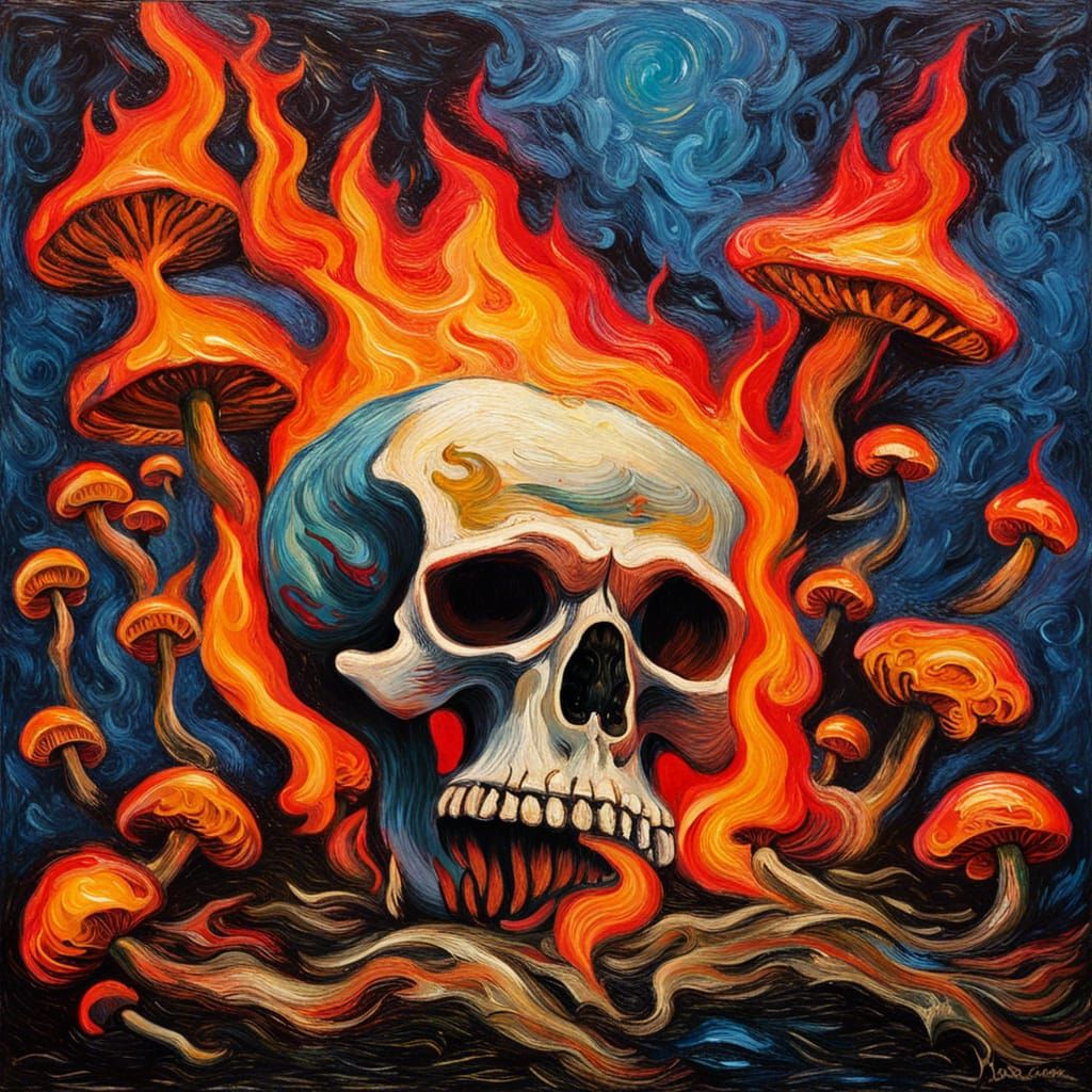Vincent s Anxiety Flaming Skull With Mushrooms Van Gogh S vincent-s-anxiety-flaming-skull-with-mushrooms-van-gogh-s