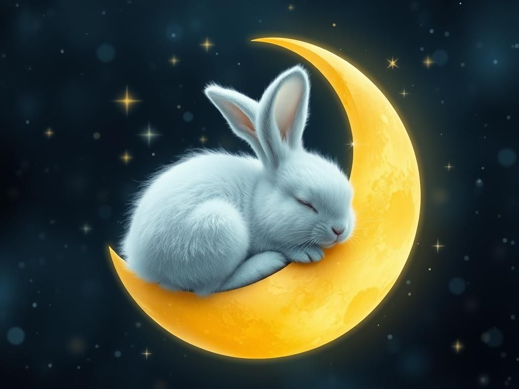 A cute bunny sleeping on the moon  by @CloST 