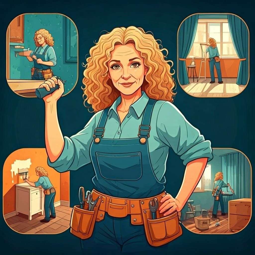 Faça uma imagem, como se fosse um material de divulgação de um serviço, em formato vertical. A imagem de uma mulher empoderada, dona de casa...