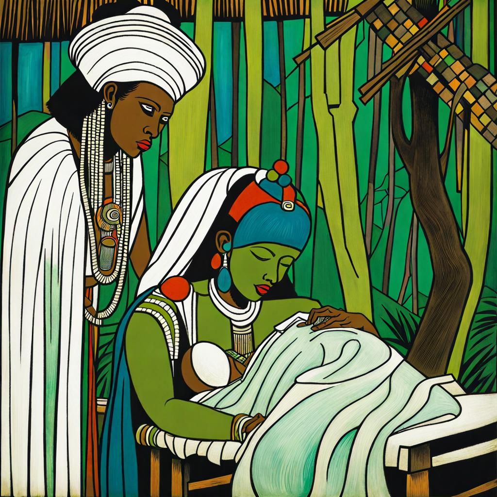 Witch doctor examining a sick Zulu woman #1