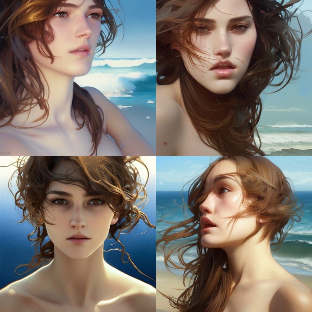 Beautiful Brown-Haired Woman Portrait on Beach