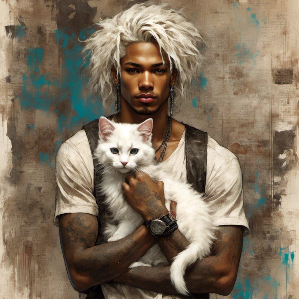<lora:Grunge-Poster:1.0> african american young man holding ...