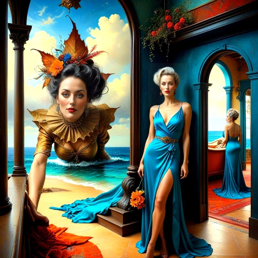 Elegant Lady in Surrealistic Wonderland