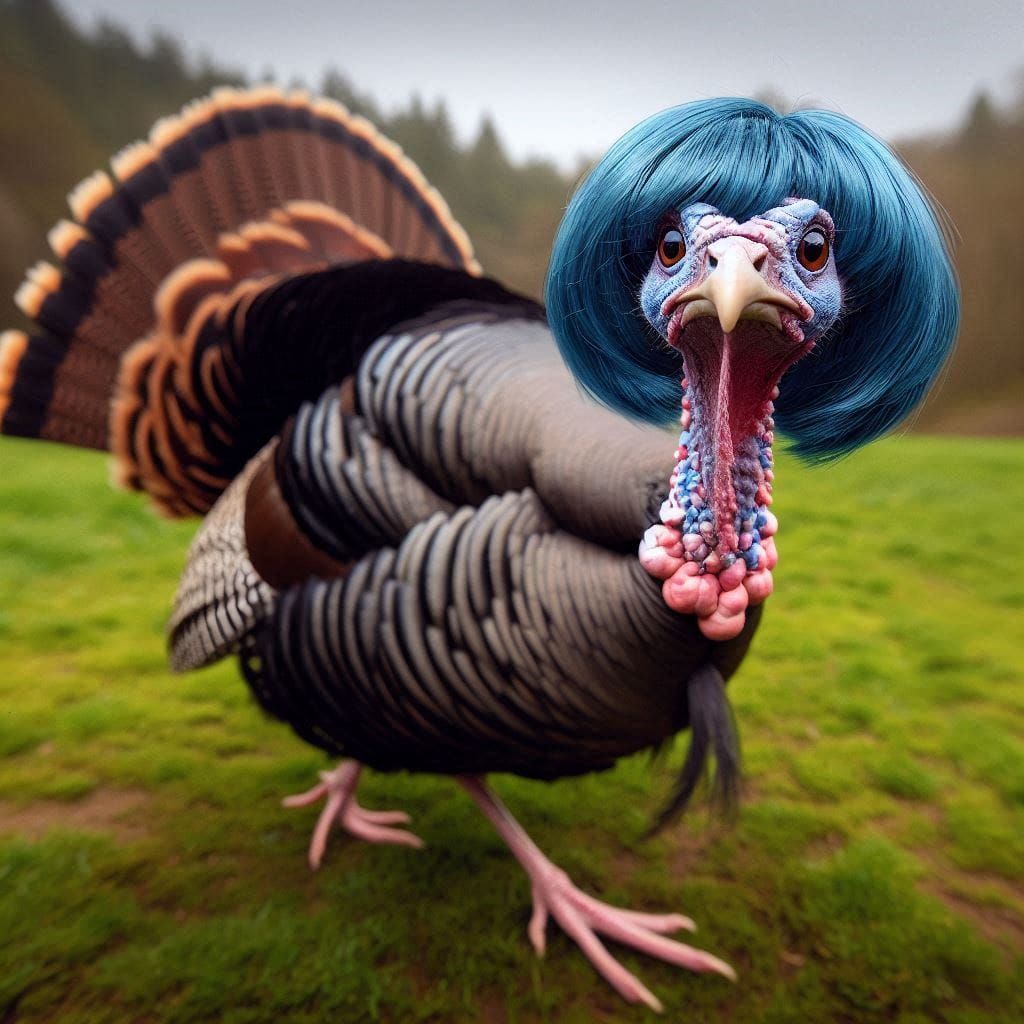Wilhelmina, the Wonderful Wild Turkey in her Best Wig