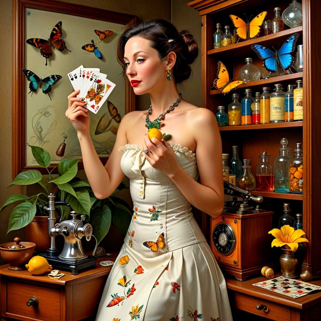 Surrealistic Portrait of a Vibrant 40-Year-Old Lady in a Fan...