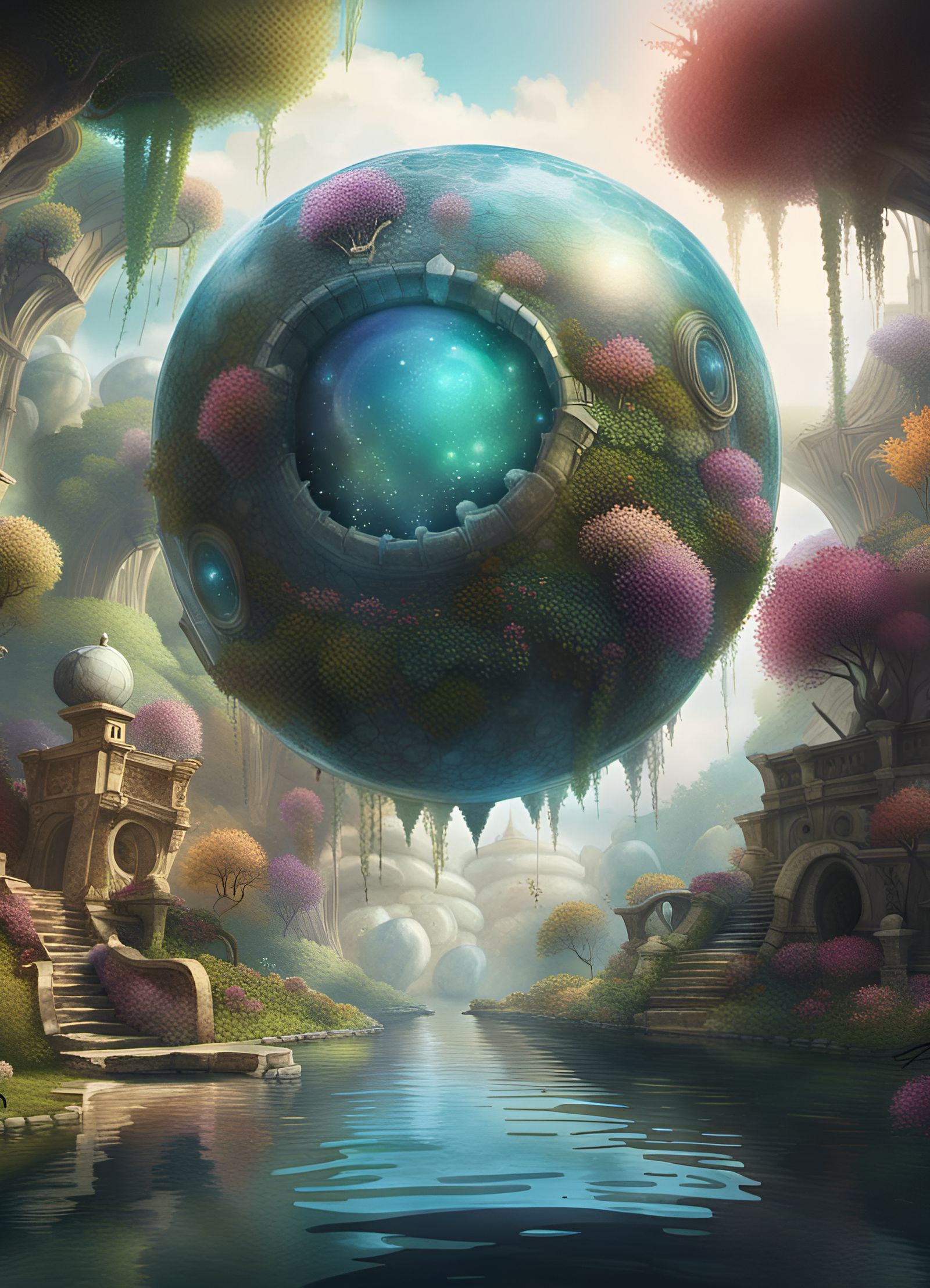 Bohemian Sphere in Surreal Watercolor Garden