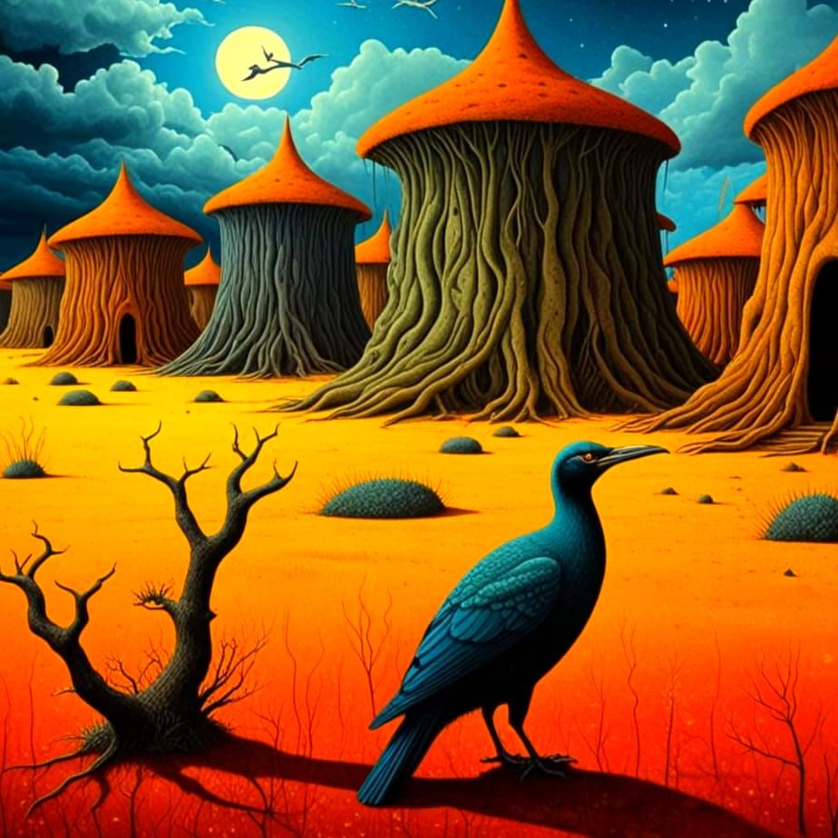 Surrealistic Landscape with Fantastical Creatures