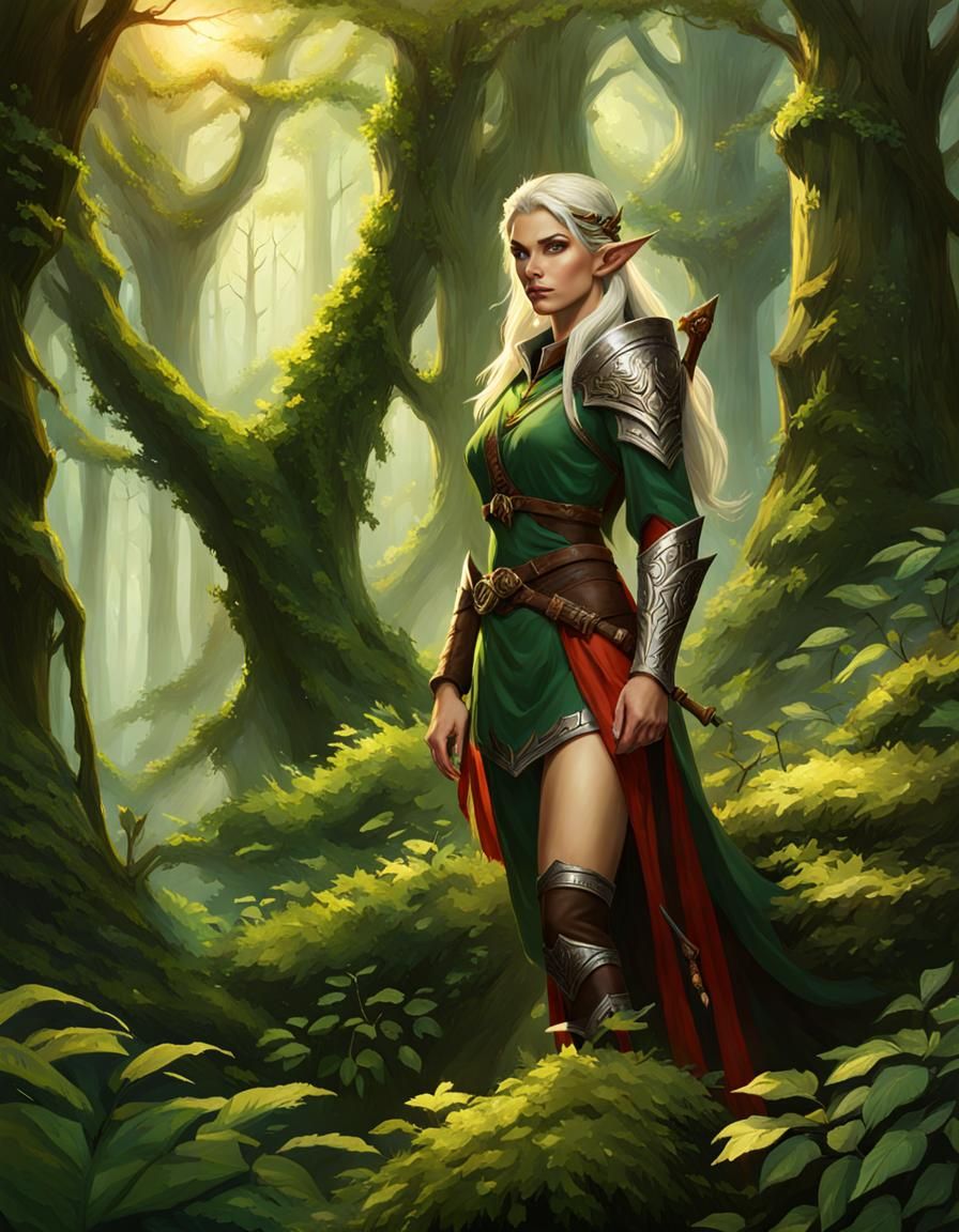 Female elf ranger keeping watch in the Ancient forest #5