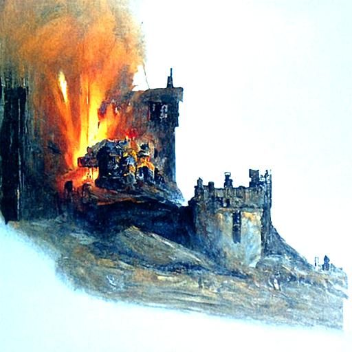 medieval castle on fire