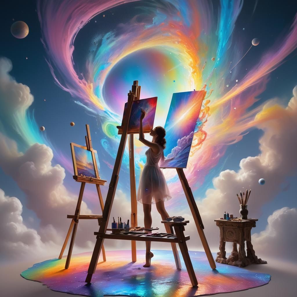 Sculptor Elverda Apacheta creating a holographic painting in...