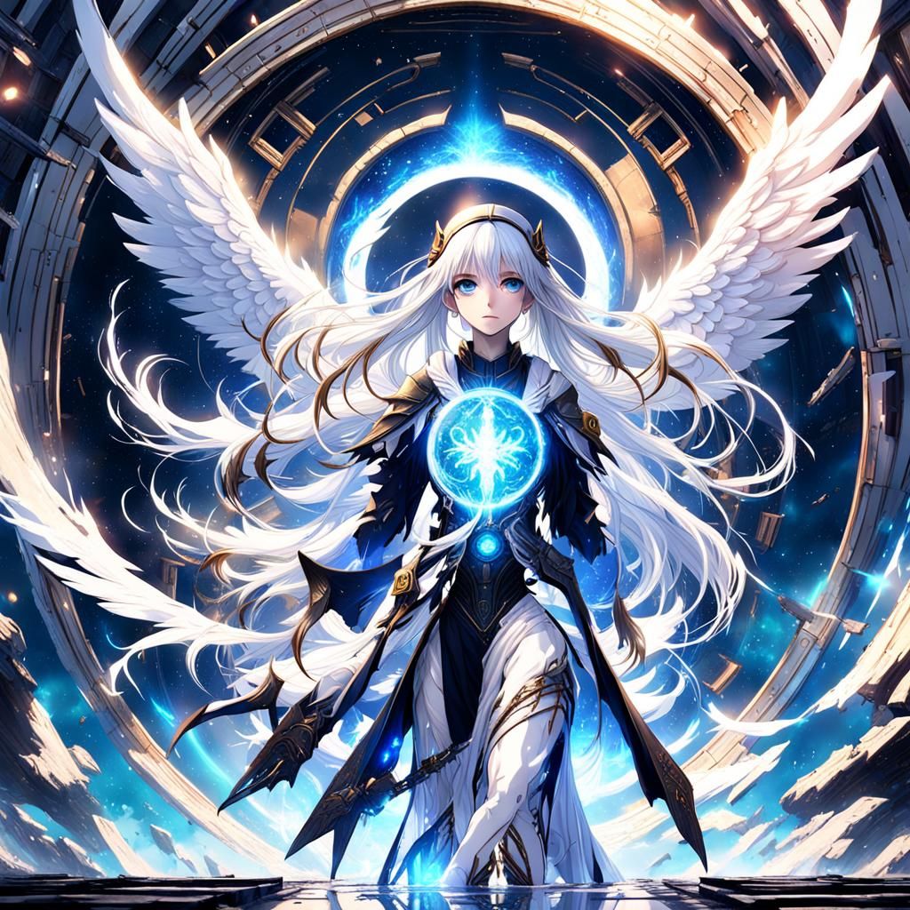 Anime Angel Girl Emerges from Space Portal