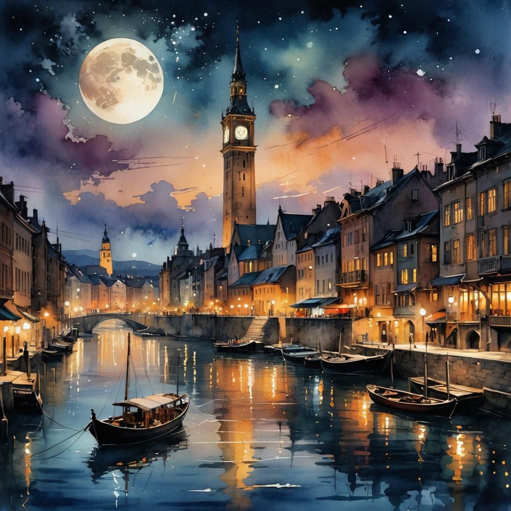 Moonlit Reflections: The Clock Tower at Dusk  by @Artless