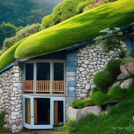 A little house and a garden on a steep mountain side, Profes...