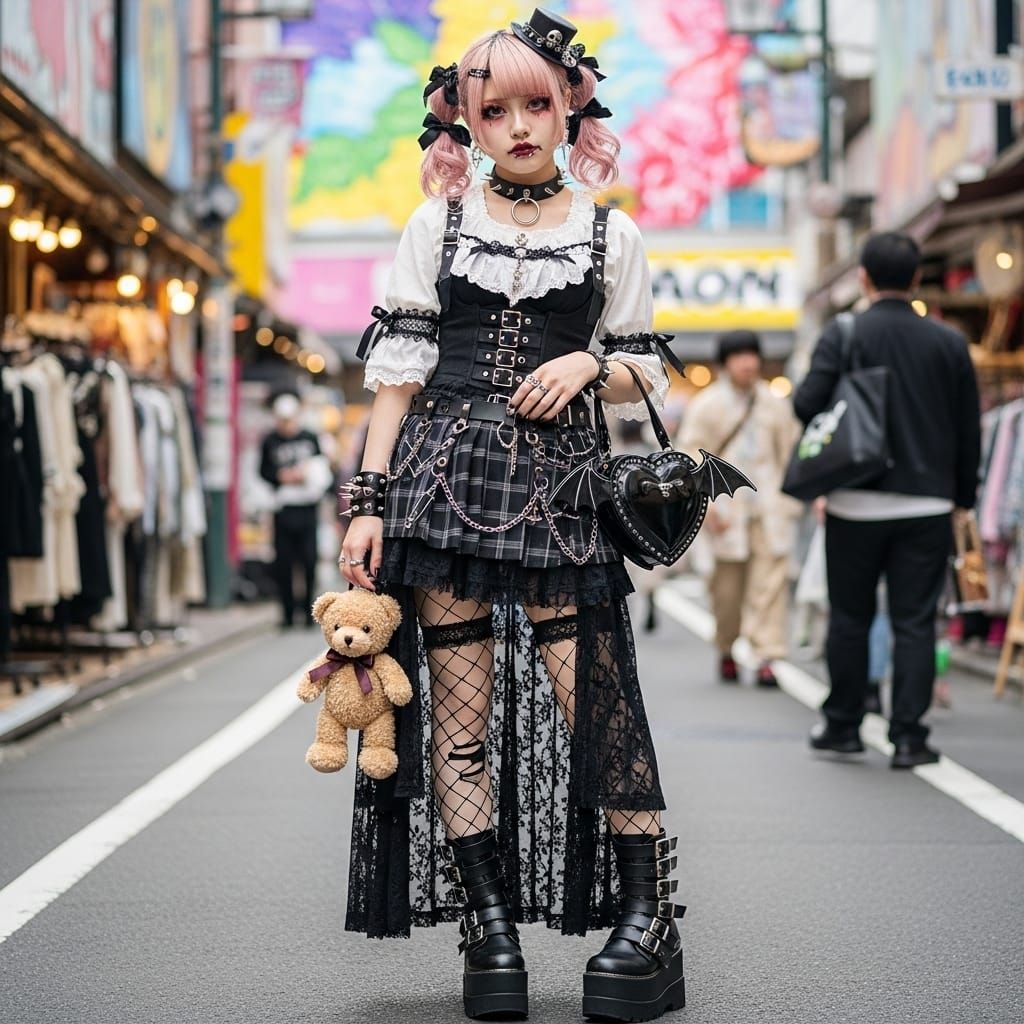Punk gyaru girl in Ura-Harajuku, Jirai Kei and Gothic Rolita style