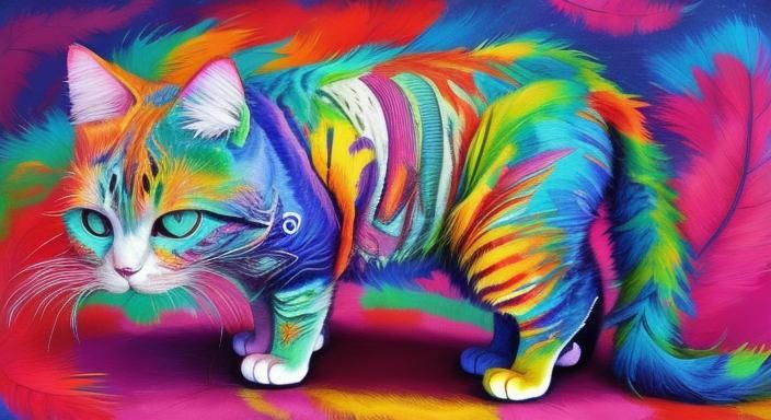colorful cat with feathers <lora:dream-surreal-dark:1.0>