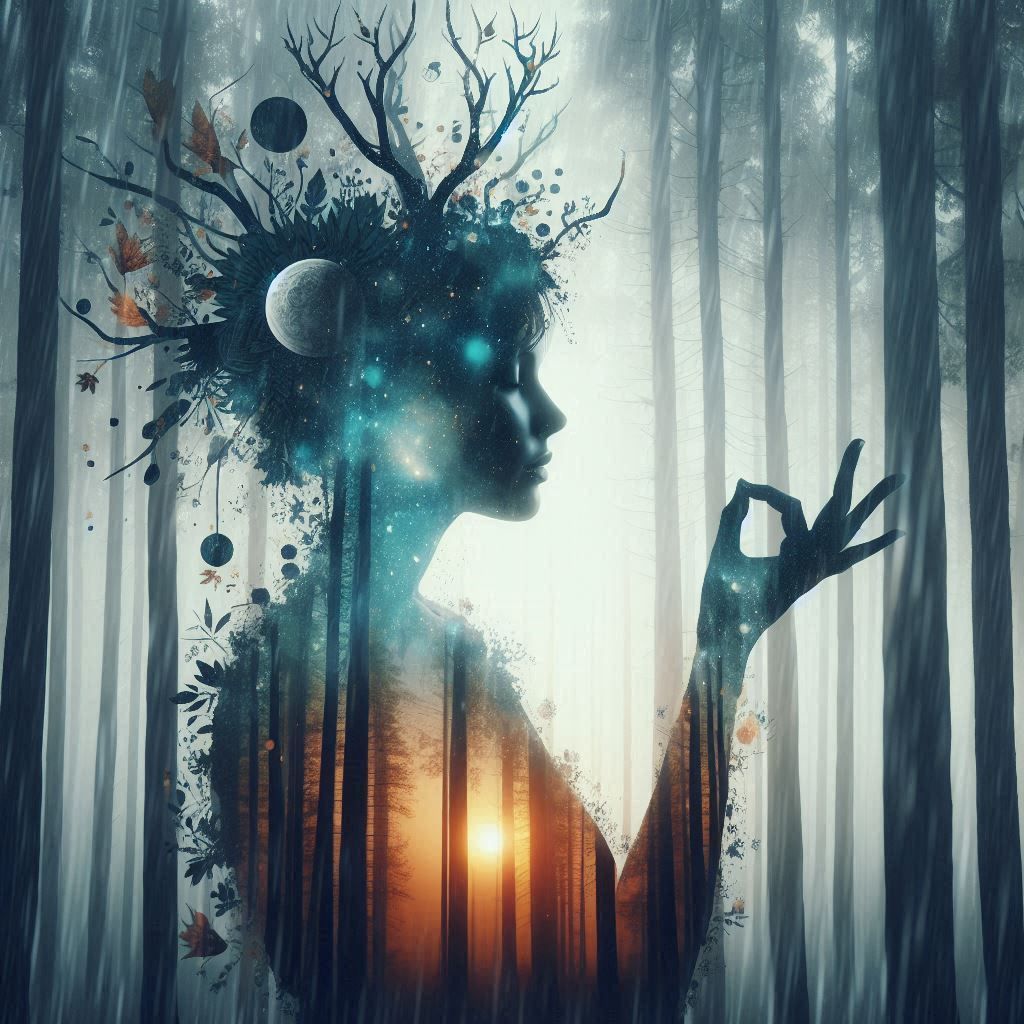 double exposure beautiful fantasy DALL-E 3 portrait landscap...