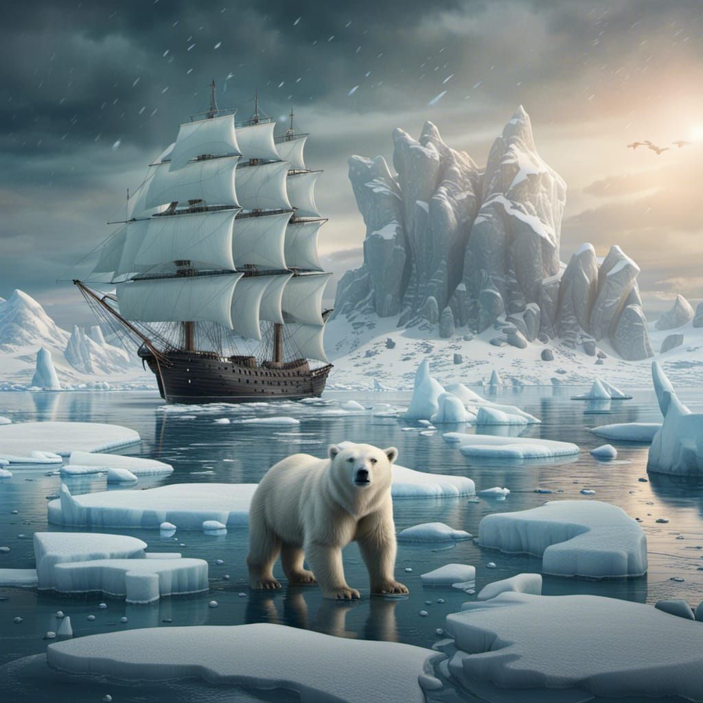 Polar bear adventure in icy north.   by @Jolie Wolf