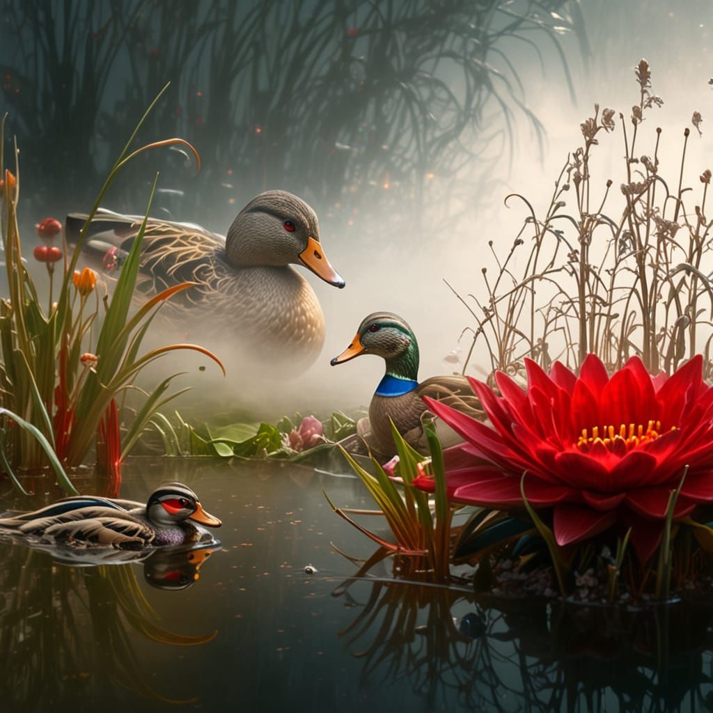 Mallard Ducks on a lily pond