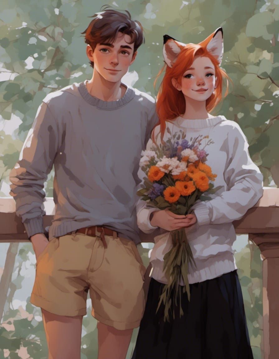 Fox-girl VIXEN standing next to a boy getting their picture ...