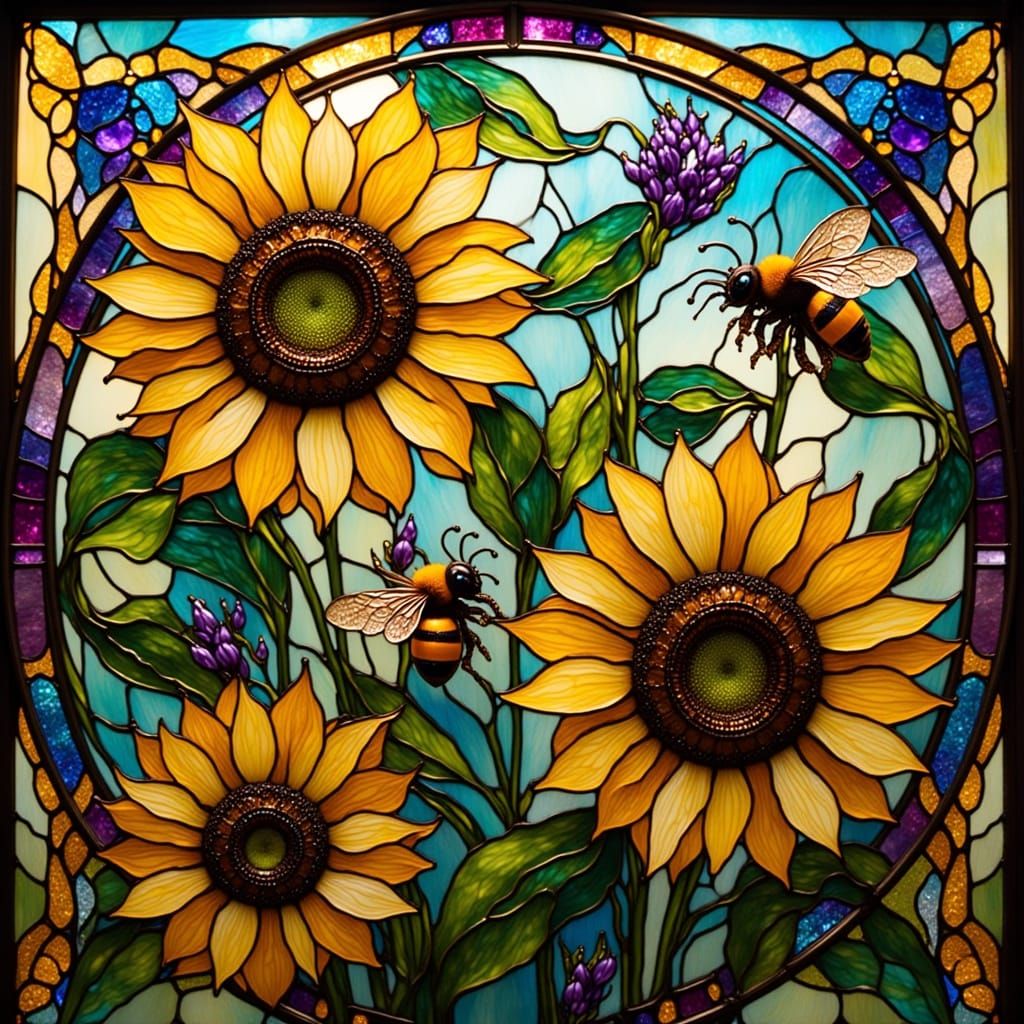 Sunflowers and Bees  by @Beps