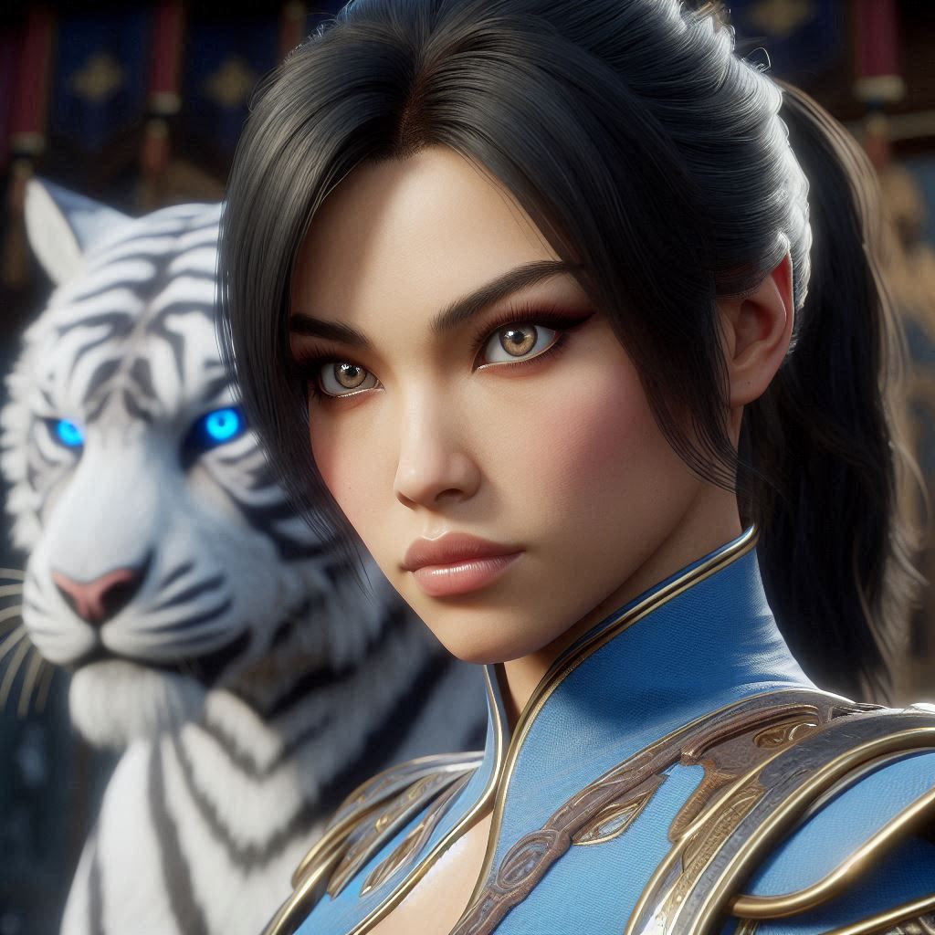 Kitana with a pet tiger