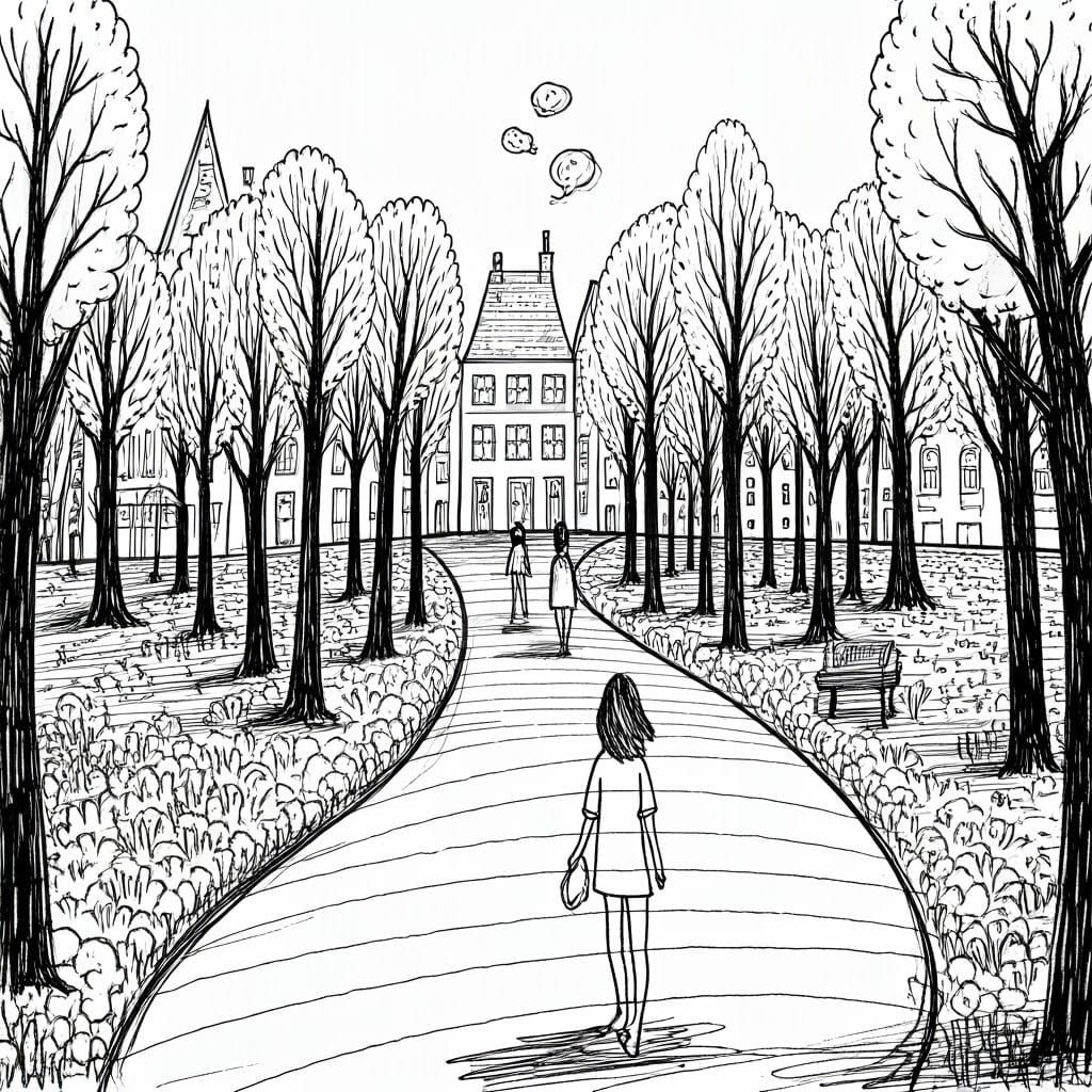 Doodle people walking in a doodle world no colors  by @Brightest_Starlight