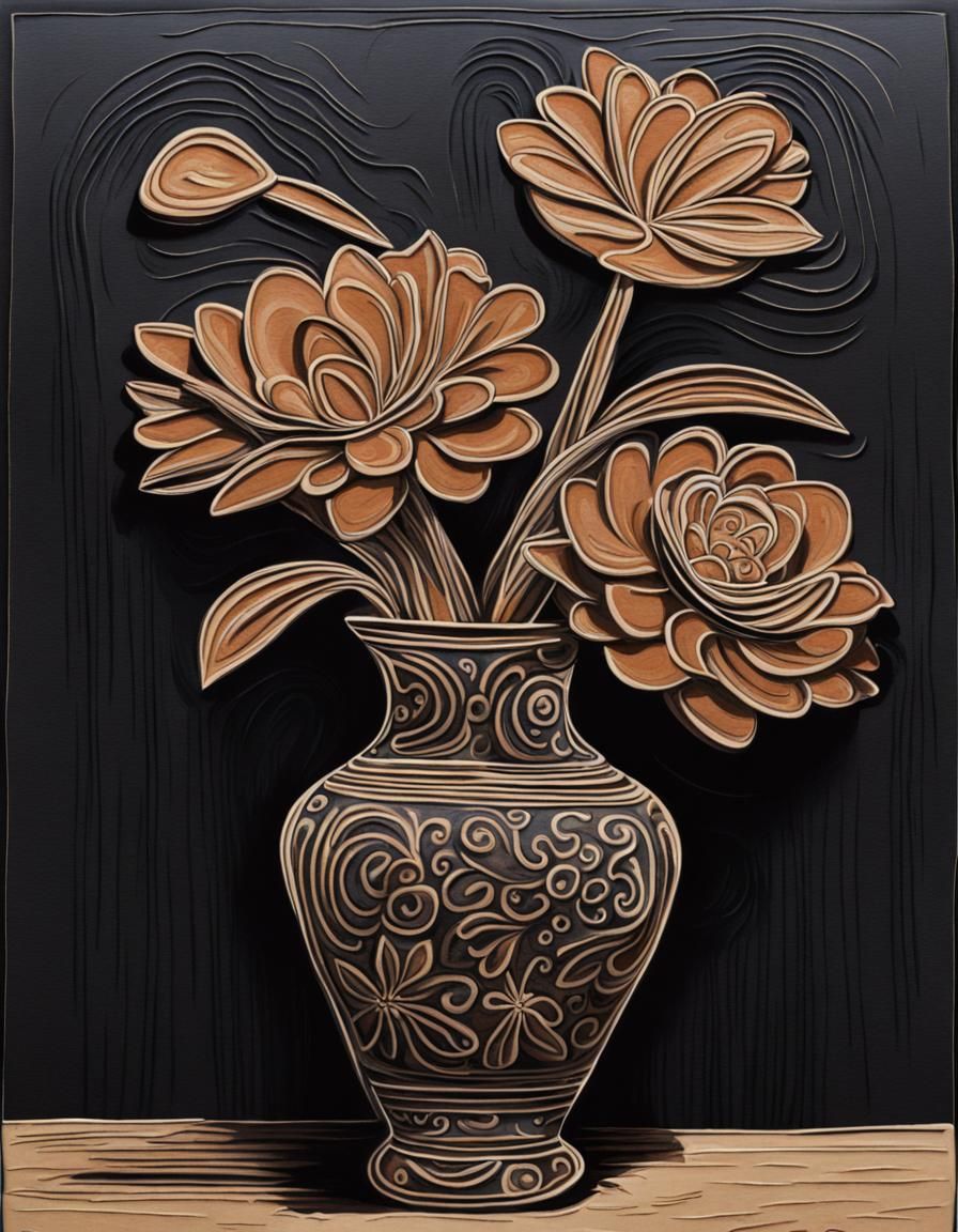 3d Flowers in a Vase - Sgraffito - AI Generated Artwork - NightCafe Creator