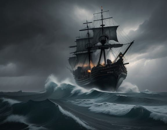 Epic Pirate Ship on Stormy Seas