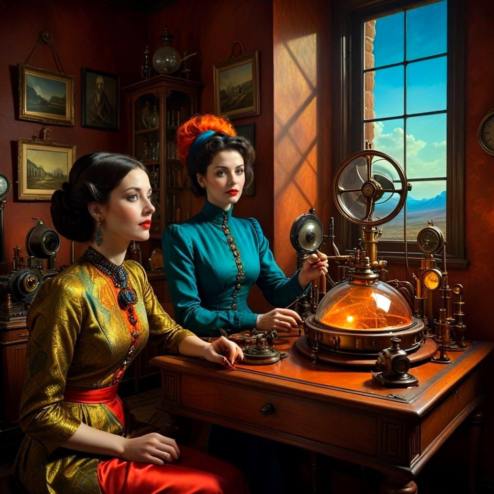 Eccentric Lady in a Whimsical Scientific Wonderland