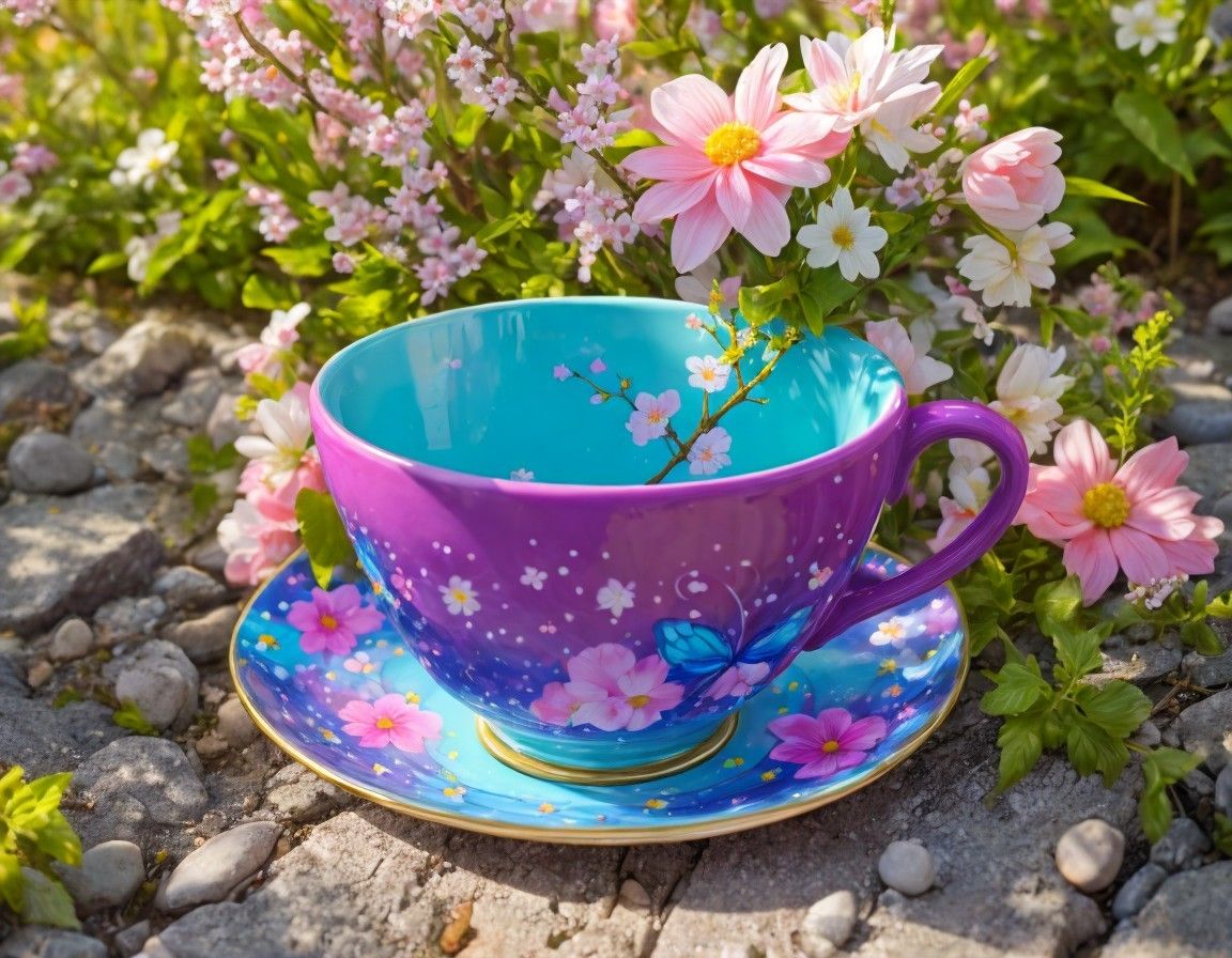 Floral Teacup and Saucer in Springtime Bliss