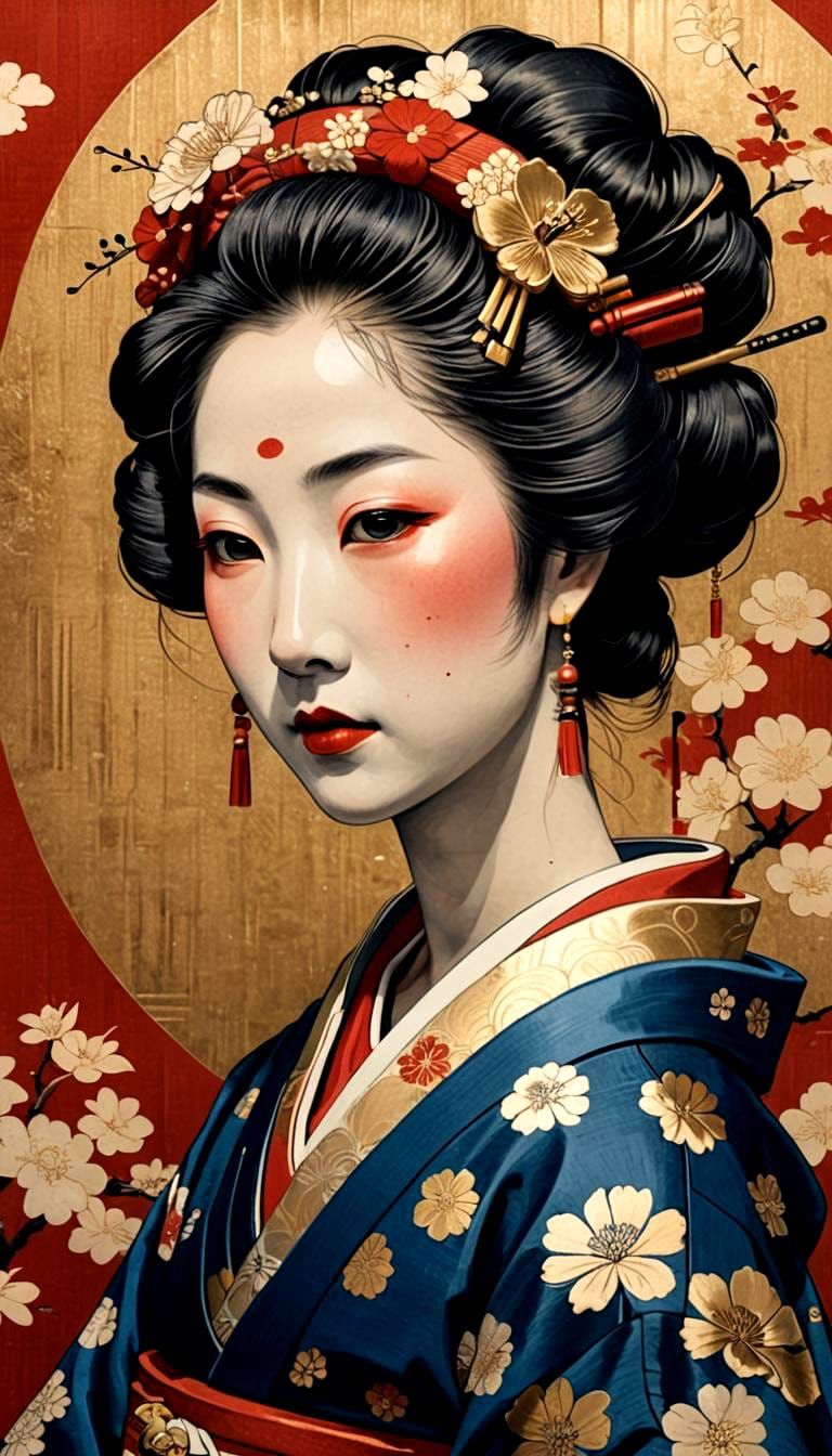 Geisha Portrait in Authentic Ukiyo-e Style