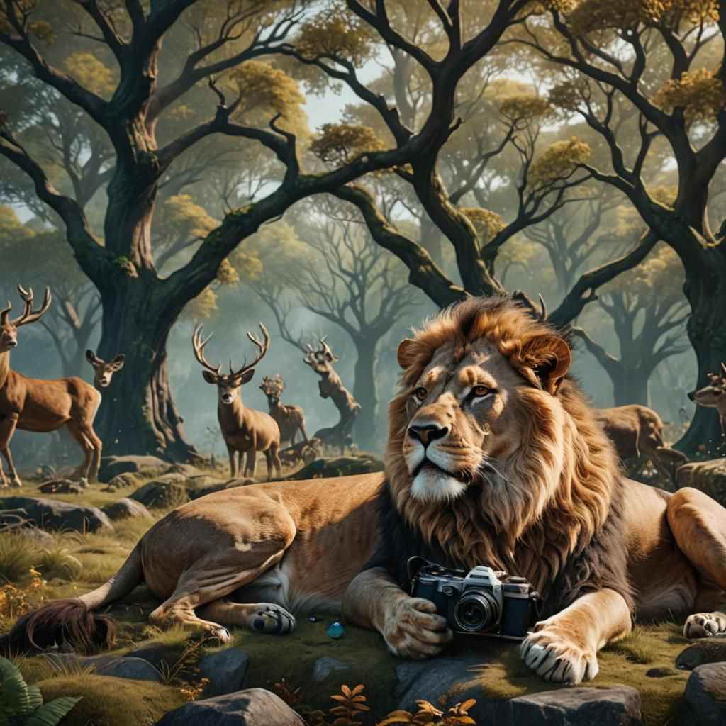 Lion Photographer Captures Deer: Fantasy Concept Art