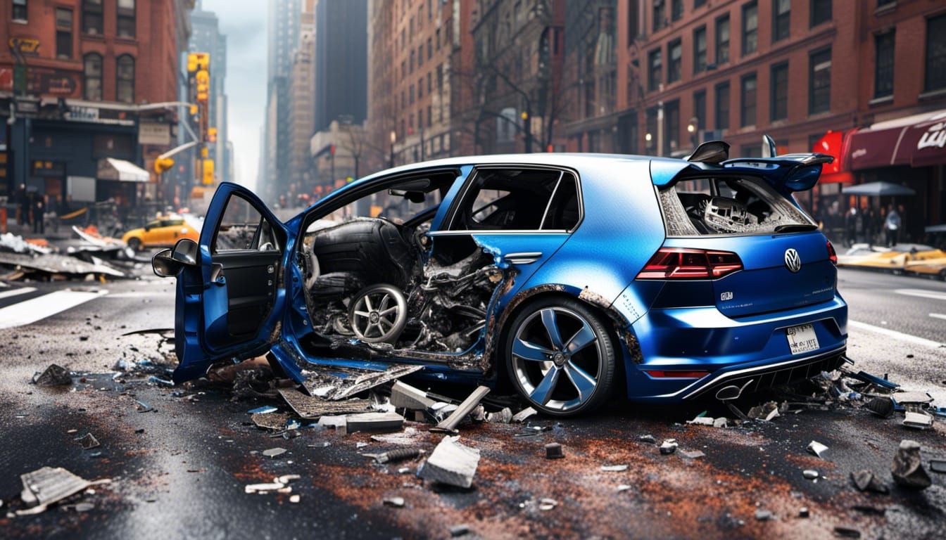 Totally destroyed in NYC Volkswagen Golf R - AI Generated Artwork ...