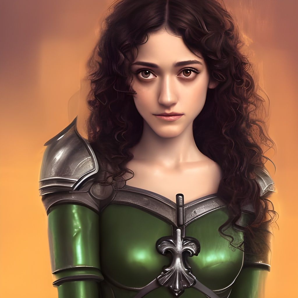 A young, cute Emmy Rossum, with black curly hair, grey eyes,...