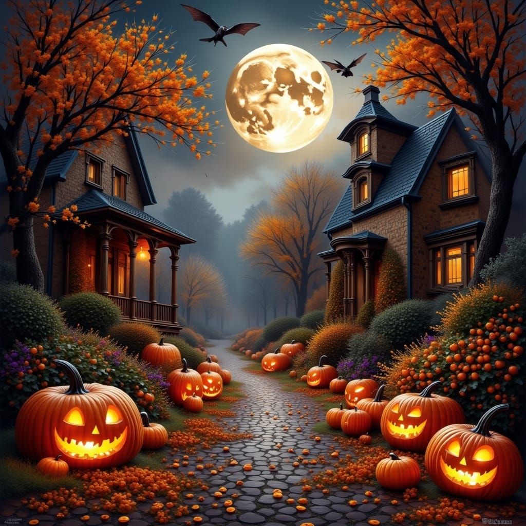 <lora:Shimmer and Glitter:1.0> Halloween Scene i style of shimmer and Glitter