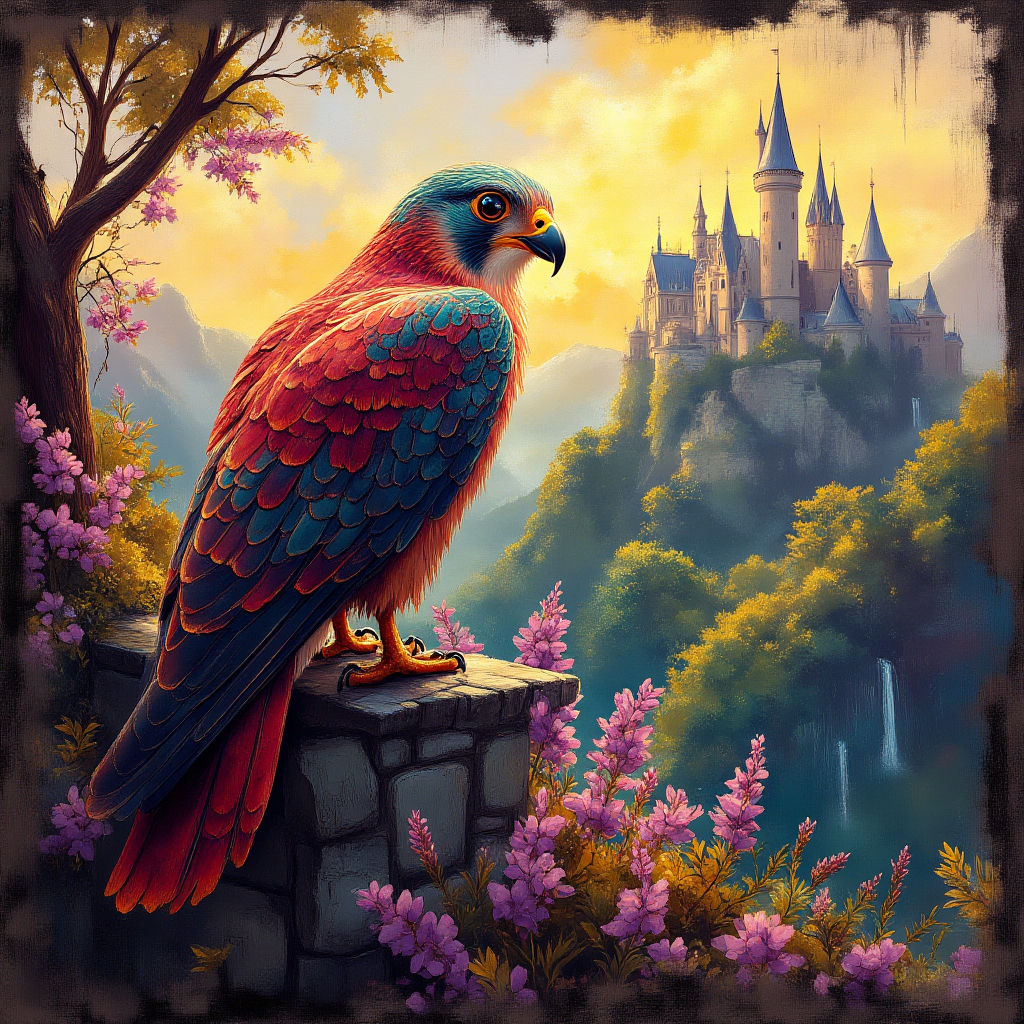 Peregrine Falcon with a castle Series #3-3