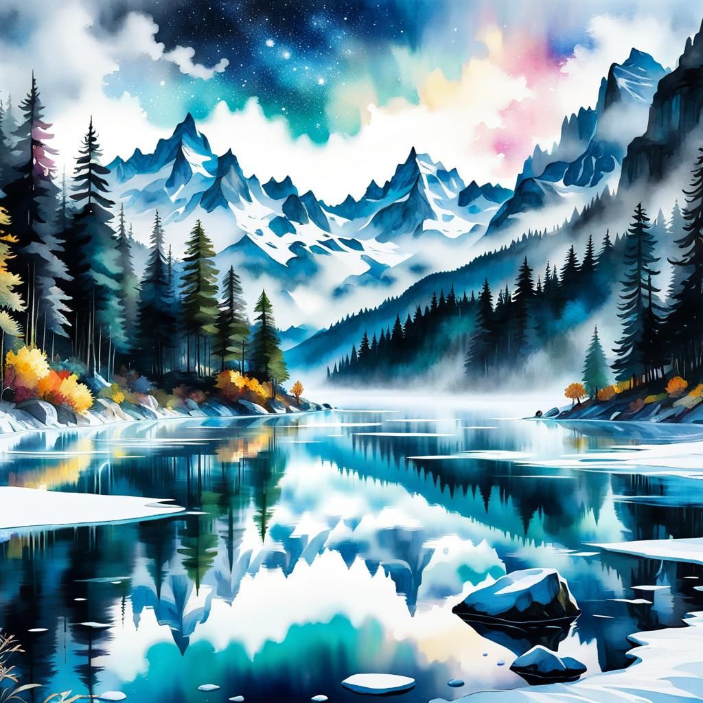 Frozen Forest Lake  by @Helix