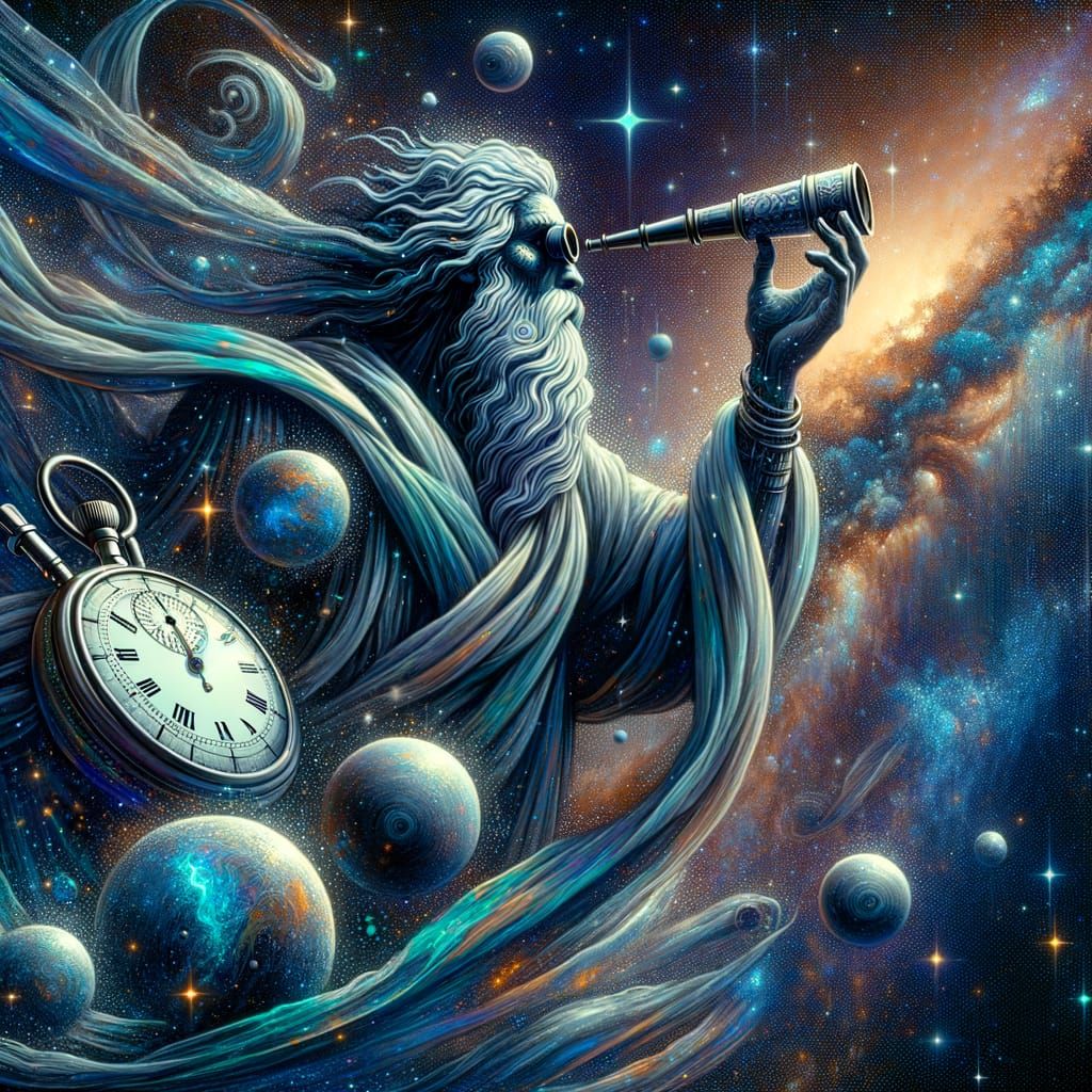 the god of time peers at the machinations of the universe th...