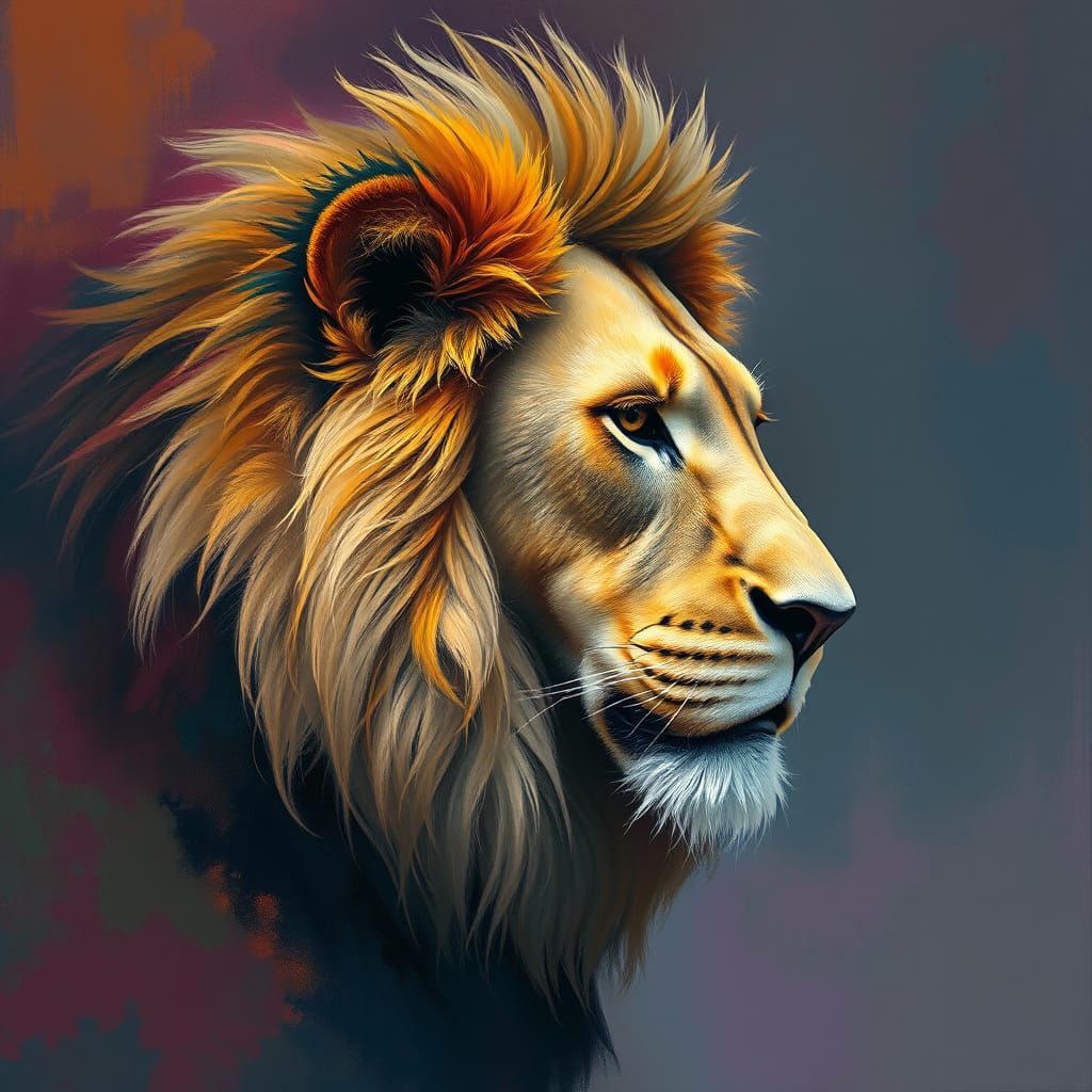 Vibrant Lion Portrait in Oil Paint