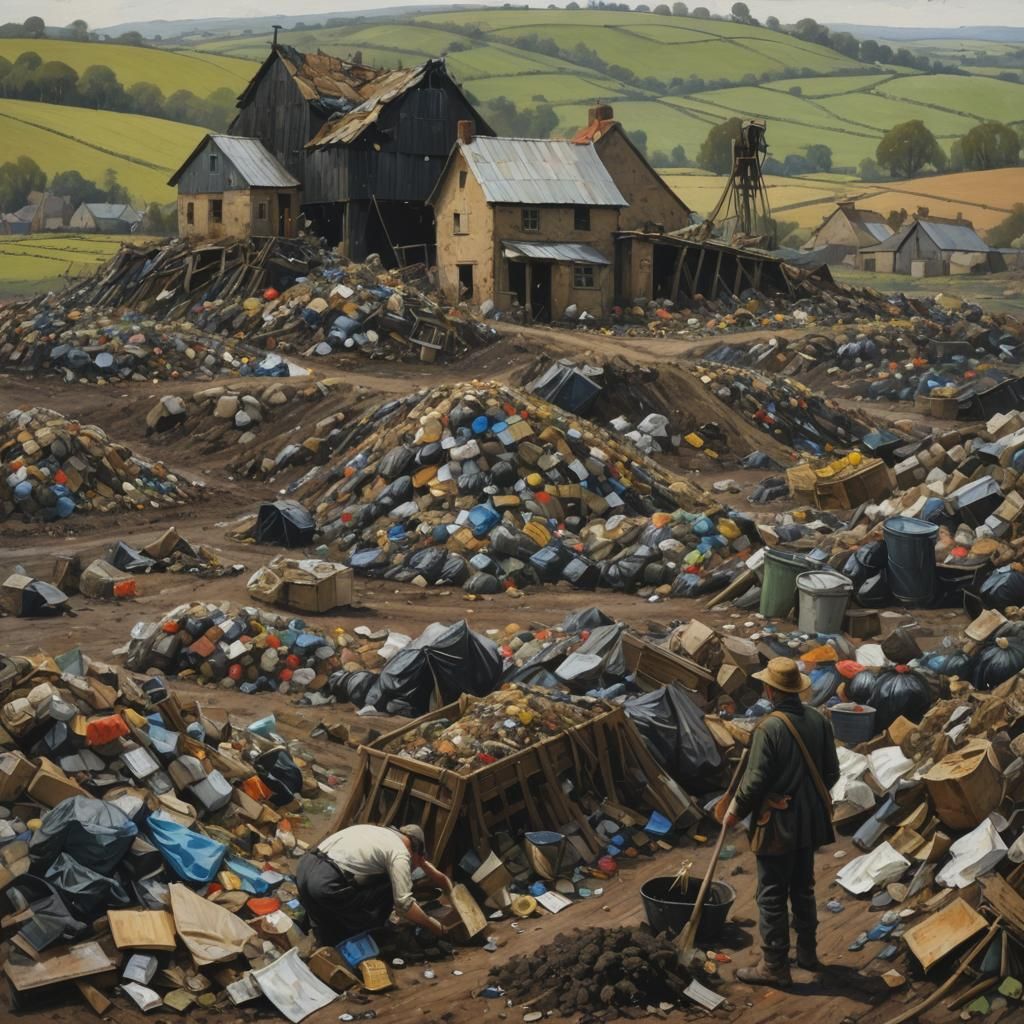 huge piles of rubbish, stacked like towers. At the foot of t...