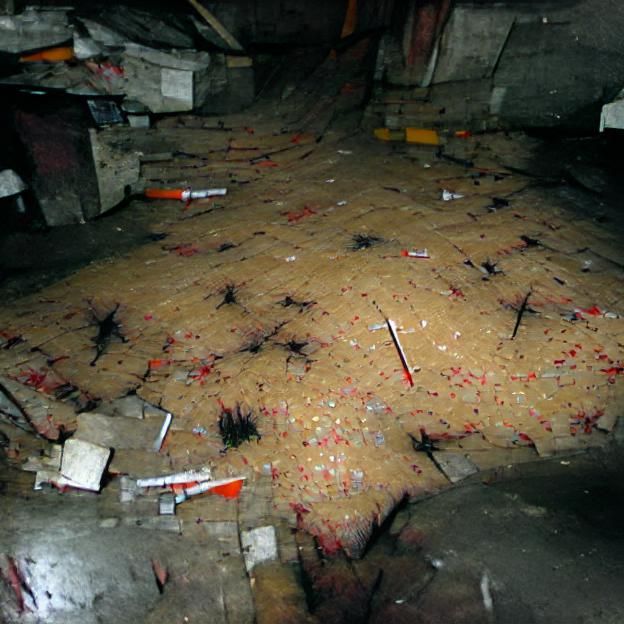 a dark basement with thousands of needles spread out on the ...