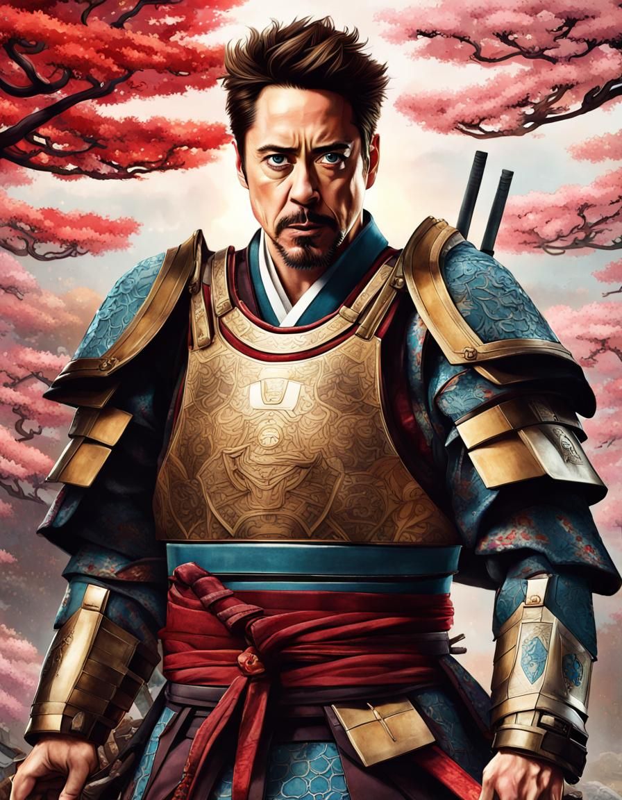 Robert Downey Jr., Tony Stark, Iron-Man dressed as a Medieval Japanese samurai in Japan, action scene, Marvel Studios, H...